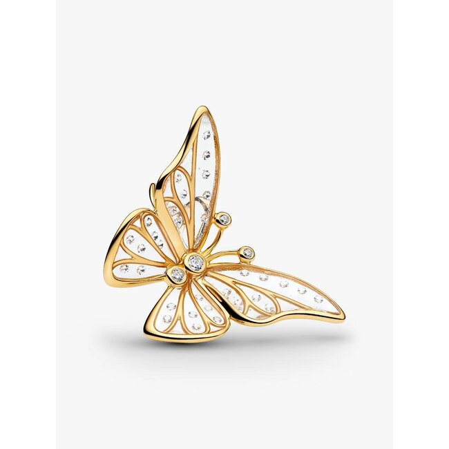 Pandora Pandora Bedel 764487C01 Zilver met 14k Geelgouden Plating Vlinder met Zirkonia