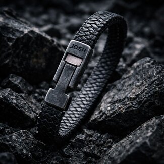 Josh Josh Armband 03495 Leer Metaal Zwart 23cm