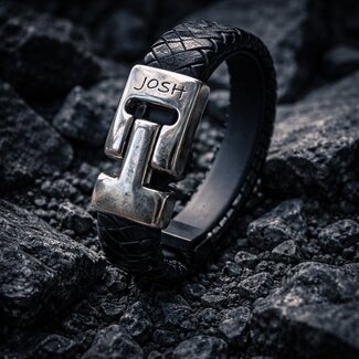 Josh Josh Armband 25001-BRA Leer Zwart met Stalen Sluiting 21cm