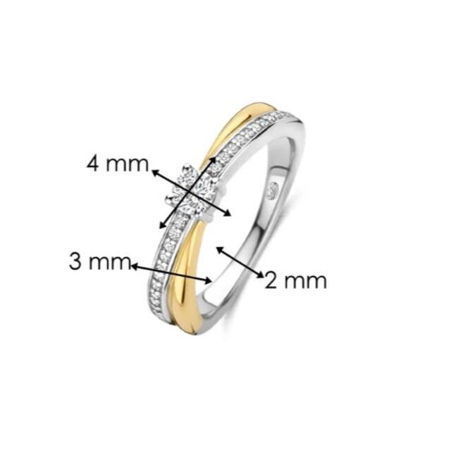 Ti Sento Milano Ti Sento Ring 12374ZY/56 Zilver 14k Gold Plated Dubbel met Zirkonia Maat 56