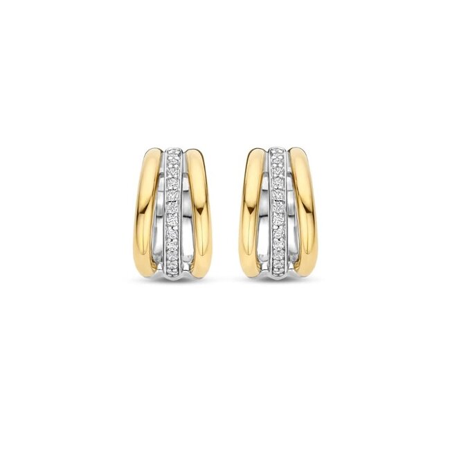 Ti Sento Milano Ti Sento Oorbellen 78010ZY Zilver met Geelgouden Pleting Drie Ringetjes met Zirkonia 14mm