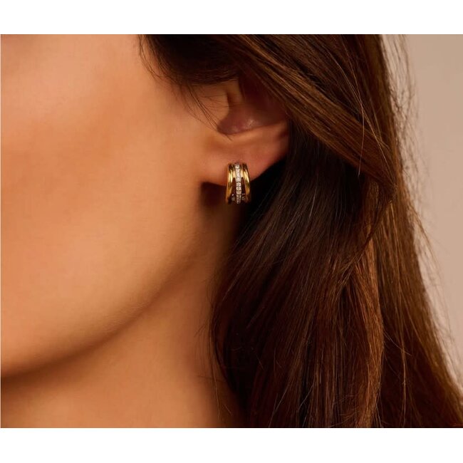 Ti Sento Milano Ti Sento Oorbellen 78010ZY Zilver met Geelgouden Pleting Drie Ringetjes met Zirkonia 14mm