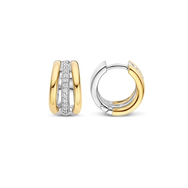 Ti Sento Milano Ti Sento Oorbellen 78010ZY Zilver met Geelgouden Pleting Drie Ringetjes met Zirkonia 14mm