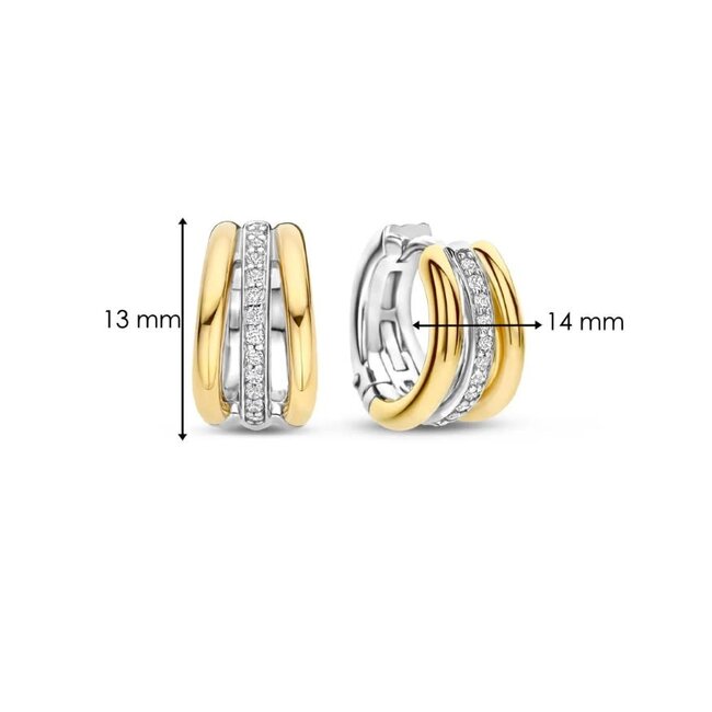 Ti Sento Milano Ti Sento Oorbellen 78010ZY Zilver met Geelgouden Pleting Drie Ringetjes met Zirkonia 14mm