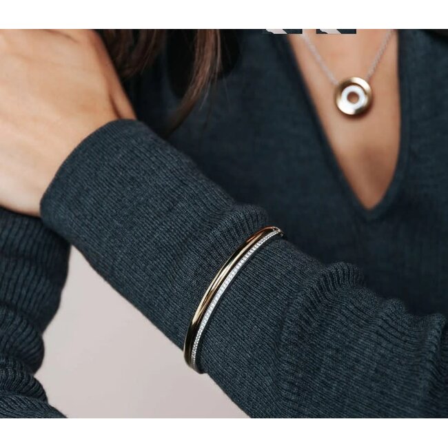 Ti Sento Milano Ti Sento Armband 23086ZY Zilver met Geelgouden Plating met Zirkonia Bangle 60mm