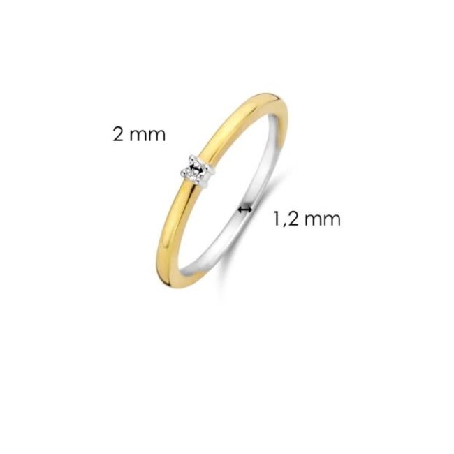 Ti Sento Milano Ti Sento Ring 12210ZY/52 Solitaire Zilver met Geelgouden Plating en Zirkonia Maat 52