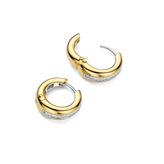 Ti Sento Milano Ti Sento Oorbellen 78049ZY Zilver met Geelgouden Plating en Zirkonia 6mm x 16mm