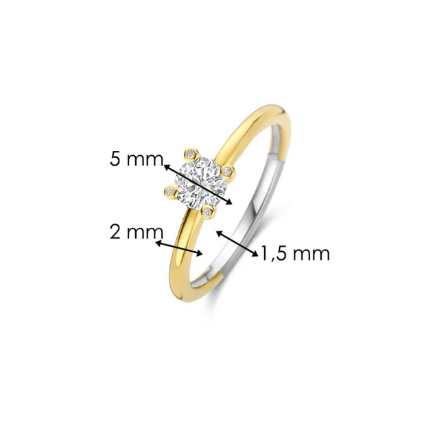 Ti Sento Milano Ti Sento Ring 12367ZY/52 Zilver met 14k Geelgouden Plating Zirkonia Maat 52