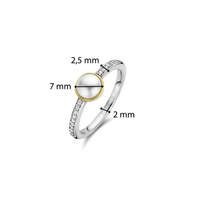 Ti Sento Milano Ti Sento Ring 12308YP/54 Zilver Bi-color met Parel en Zirkonia Maat 54