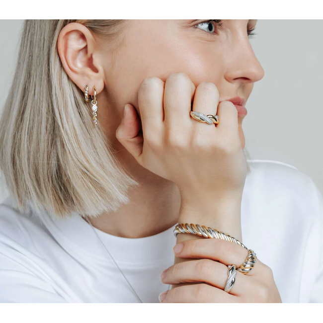 Ti Sento Milano Ti Sento Ring 12370ZY/54 Zilver 14k Geelgouden Plating Dubbel met Zirkonia Maat 54