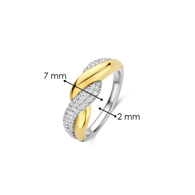 Ti Sento Milano Ti Sento Ring 12370ZY/54 Zilver 14k Geelgouden Plating Dubbel met Zirkonia Maat 54