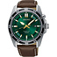 Seiko Seiko Horloge SKA791P1 Staal Kinetic 100m Waterdicht met Groen Wijzerplaat en Bruin Leren Horlogeband 43mm