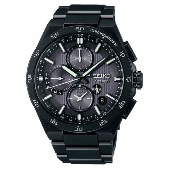Seiko Seiko Horloge SSH155J1 Astron Titanium met Zwarte Coating GPS Solar Saffierglas 100m Waterdicht 43mm