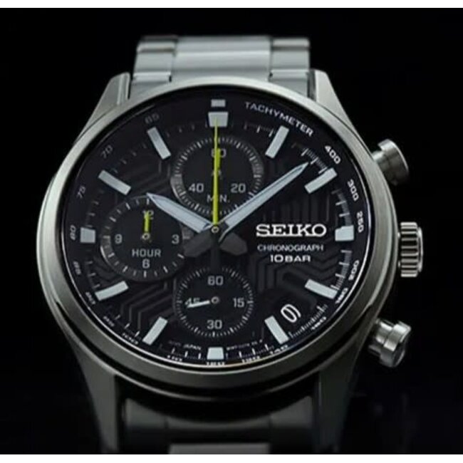 Seiko Seiko Horloge SSB419P1 Staal Quartz Chronograaf Saffierglas 100m Waterdicht met Zwarte Wijzerplaat 43mm