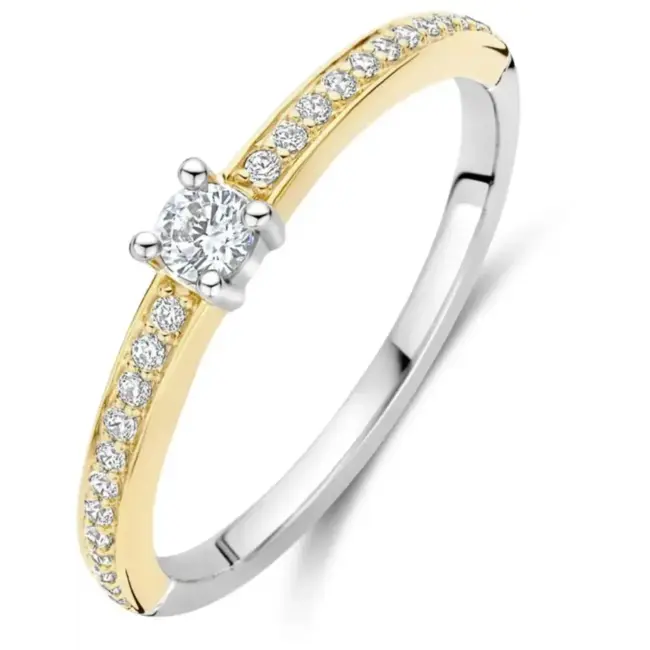 Ti Sento Milano Ti Sento Ring 12400ZY/54 Zilver met 14k Geelgouden Plating met Zirkonia Maat 54