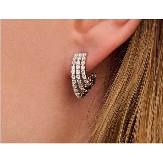 Ti Sento Milano Ti Sento Oorbellen 78069ZI Zilver 3 Banen Zirkonia