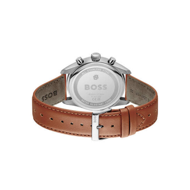 BOSS BOSS Horloge HB1514313 Grand Prix Staal Quartz Chronograaf met Bruin Leren Horlogeband 44mm
