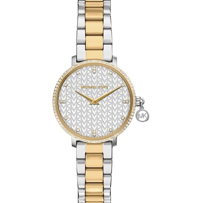Michael Kors Michael Kors Horloge MK7574 Pyper Staal Bi Color Quartz met Kristallen en Hangend Bedel 32mm