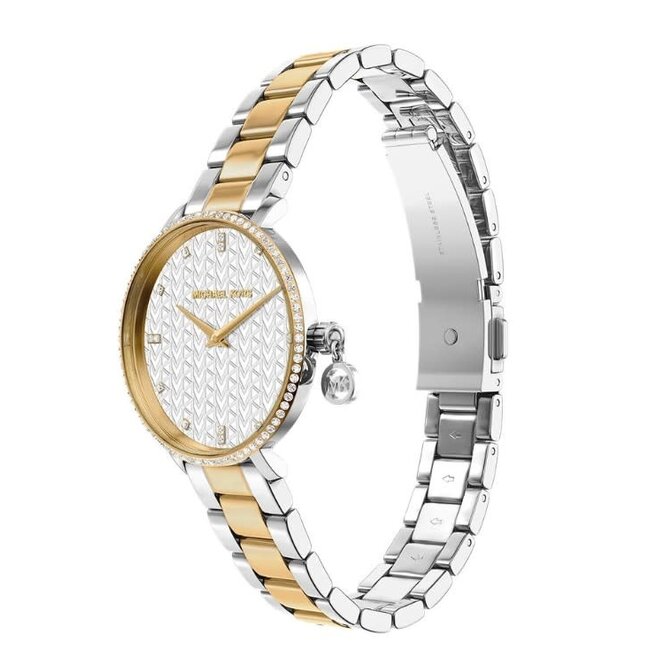 Michael Kors Michael Kors Horloge MK7574 Pyper Staal Bi Color Quartz met Kristallen en Hangend Bedel 32mm
