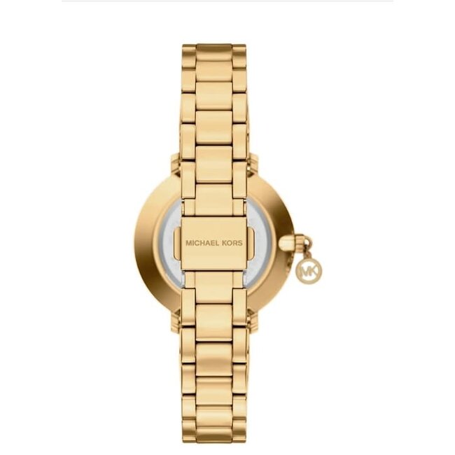 Michael Kors Michael Kors Horloge MK7572 Pyper Staal Goudkleurige Plating Quartz met Kristallen en Hangend Bedel 32mm