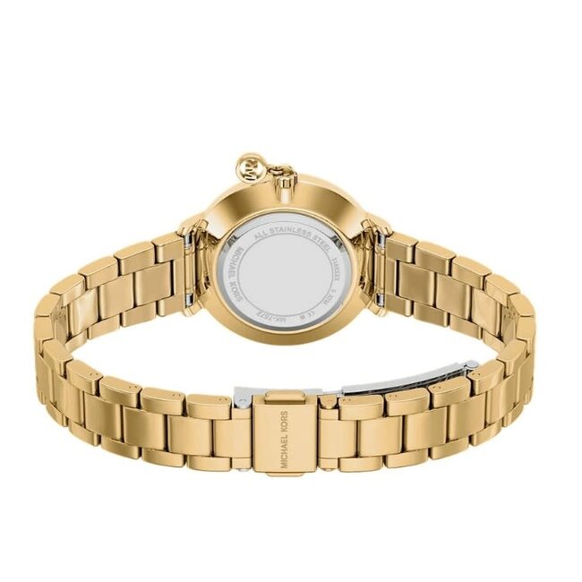 Michael Kors Michael Kors Horloge MK7572 Pyper Staal Goudkleurige Plating Quartz met Kristallen en Hangend Bedel 32mm