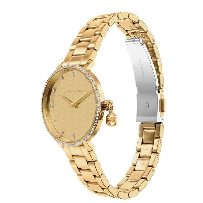 Michael Kors Michael Kors Horloge MK7572 Pyper Staal Goudkleurige Plating Quartz met Kristallen en Hangend Bedel 32mm