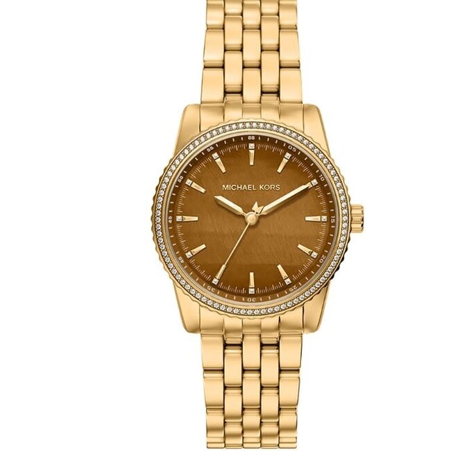 Michael Kors Michael Kors Horloge MK7581 Staal met Geelgouden Plating Quartz Bruine Wijzerplaat 35mm