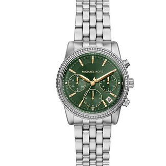 Michael Kors Michael Kors Horloge MK7583 Bryant Staal met Kristallen Groene Wijzerplaat Quartz 35mm