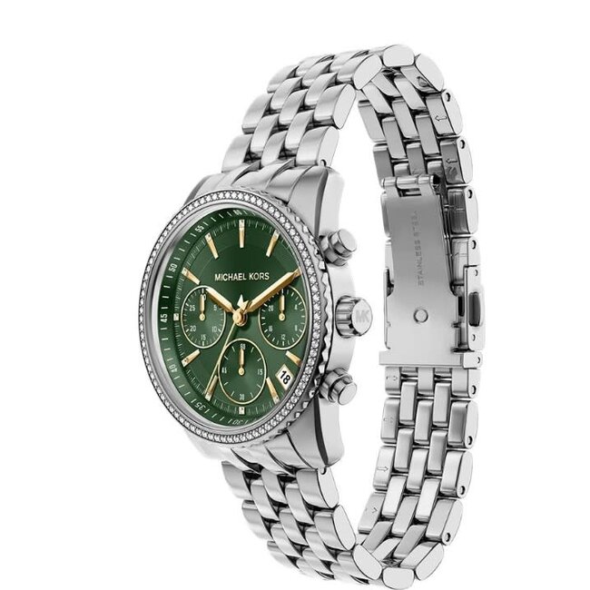 Michael Kors Michael Kors Horloge MK7583 Bryant Staal met Kristallen Groene Wijzerplaat Quartz 35mm