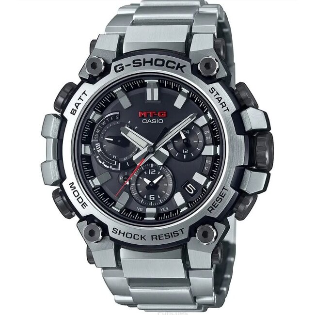 Casio G-Shock Casio G-Shock Horloge MTG-B3000D-1AER Metal Twisted G - Dual Core Guard Staal Solar Radio Controlled Zwarte Wijzerplaat 50.9mm Chronograaf 200m