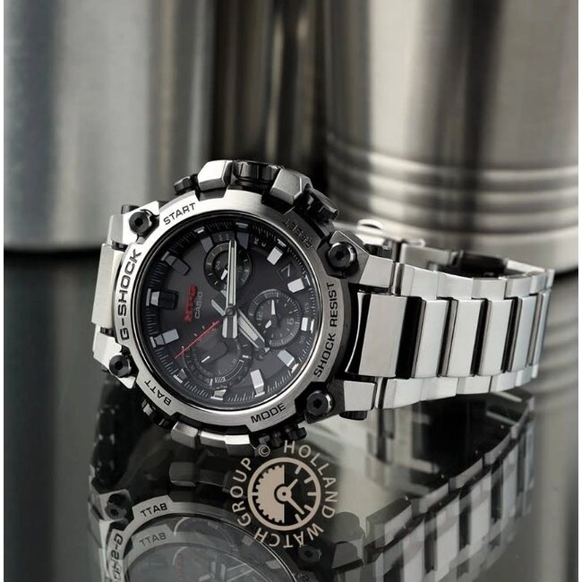 Casio G-Shock Casio G-Shock Horloge MTG-B3000D-1AER Metal Twisted G - Dual Core Guard Staal Solar Radio Controlled Zwarte Wijzerplaat 50.9mm Chronograaf 200m