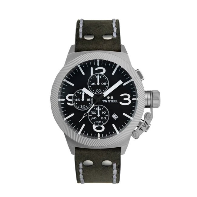 TW Steel TW Steel Horloge CS105 Canteen Staal Quartz Chronograaf met Grijz Suede Horlogeband 45mm