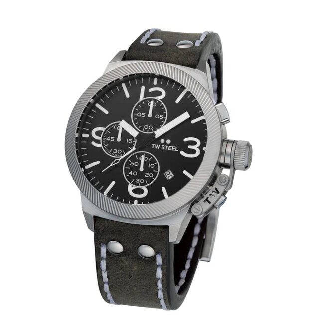 TW Steel TW Steel Horloge CS105 Canteen Staal Quartz Chronograaf met Grijz Suede Horlogeband 45mm
