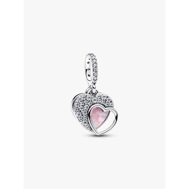 Pandora Pandora Bedel 794456C01 Zilver Hart met Zirkonia en Roze Opaal Hart