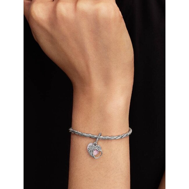 Pandora Pandora Bedel 794456C01 Zilver Hart met Zirkonia en Roze Opaal Hart