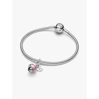 Pandora Pandora Bedel 764453C01 Bi Color Bloem met Groen Kristal en Glitter Roze