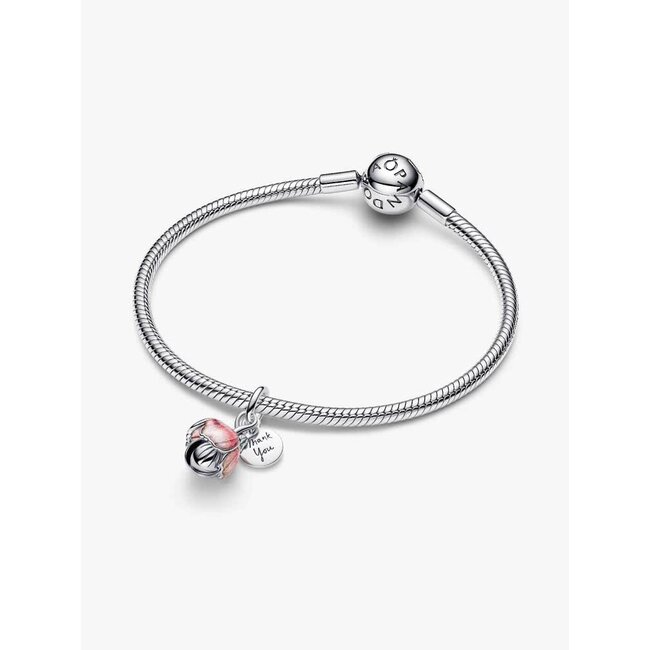 Pandora Pandora Bedel 764453C01 Bi Color Bloem met Groen Kristal en Glitter Roze