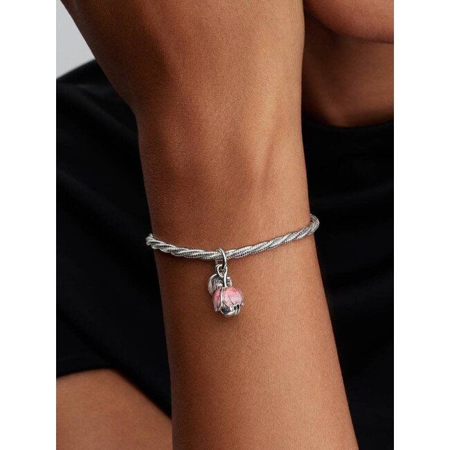 Pandora Pandora Bedel 764453C01 Bi Color Bloem met Groen Kristal en Glitter Roze