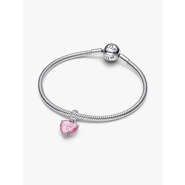 Pandora Pandora Bedel 794464C01 Zilver Hart met Roze en Zirkonia I Love You