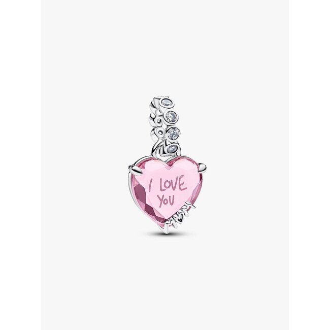 Pandora Pandora Bedel 794464C01 Zilver Hart met Roze en Zirkonia I Love You