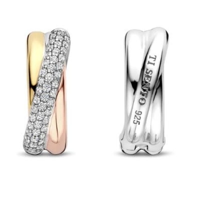 Ti Sento Milano Ti Sento Oorbellen 78012ZT Zilver met Tricolor Plating Crossover met Zirkonia