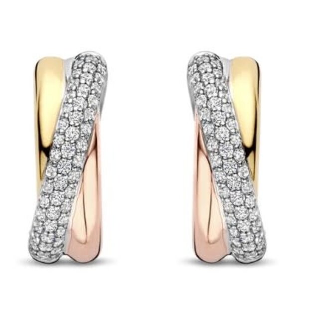 Ti Sento Milano Ti Sento Oorbellen 78012ZT Zilver met Tricolor Plating Crossover met Zirkonia