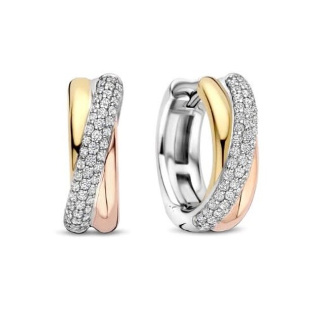 Ti Sento Milano Ti Sento Oorbellen 78012ZT Zilver met Tricolor Plating Crossover met Zirkonia