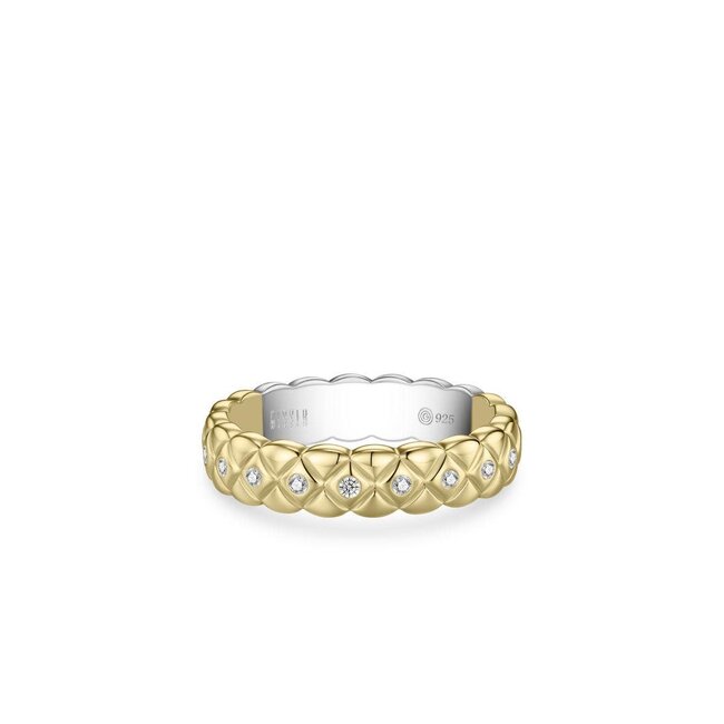 Gisser Jewels Amsterdam Gisser Jewels Ring R491Y-54 Zilver met Geelgouden Plating en Zirkonia 4.5mm Maat 54