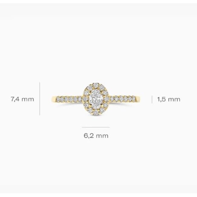 Blush Blush Ring LG1045Y/54 14k GeelGoud met Ovale Lab Grown Diamant met Kleinere Lab Grown Diamanten Maat 54