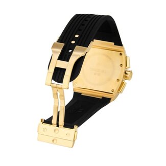 TW Steel TW Steel Horloge T02 Staal Rechthoekige Kast met Geelgouden Plating Quartz Chronograaf en met Rubberen Band met Vouwsluiting