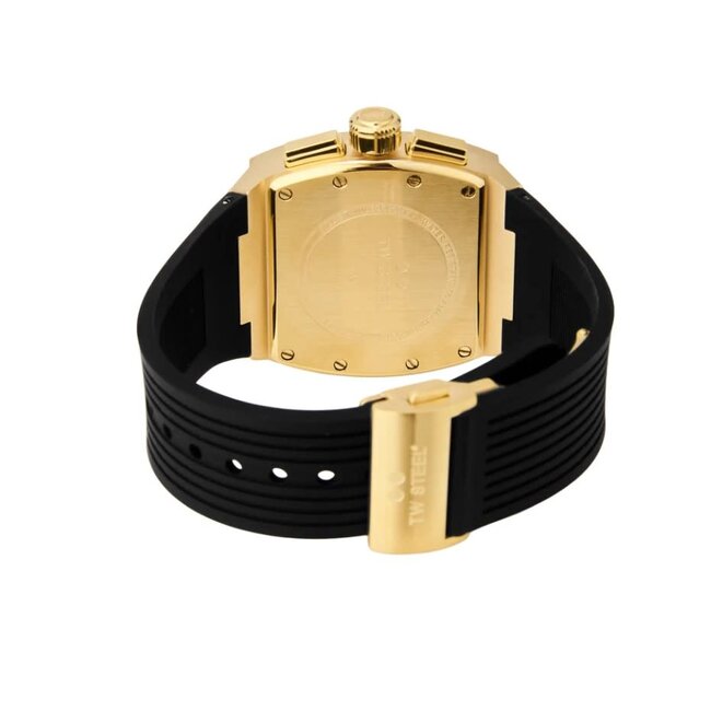 TW Steel TW Steel Horloge T02 Staal Rechthoekige Kast met Geelgouden Plating Quartz Chronograaf en met Rubberen Band met Vouwsluiting