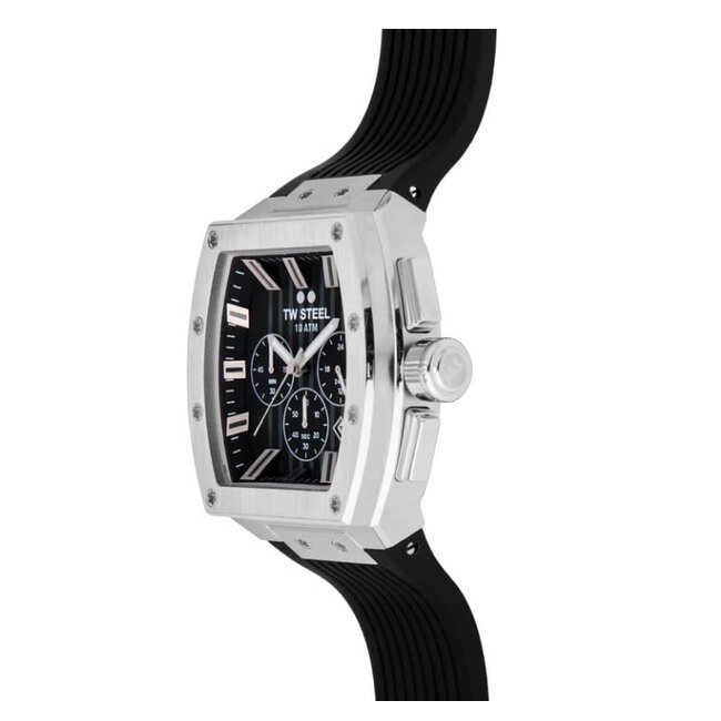 TW Steel TW Steel Horloge T01 Staal Rechthoekige Kast Quartz Chronograaf en met Rubberen Band met Vouwsluiting