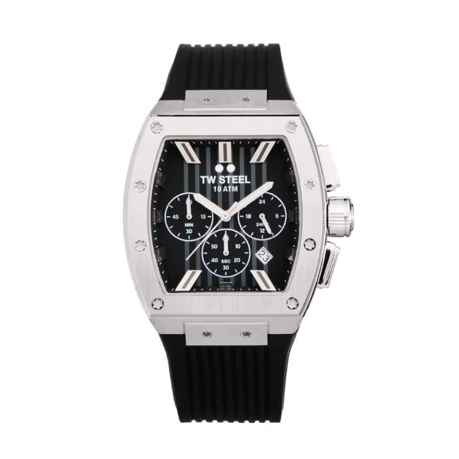 TW Steel TW Steel Horloge T01 Staal Rechthoekige Kast Quartz Chronograaf en met Rubberen Band met Vouwsluiting