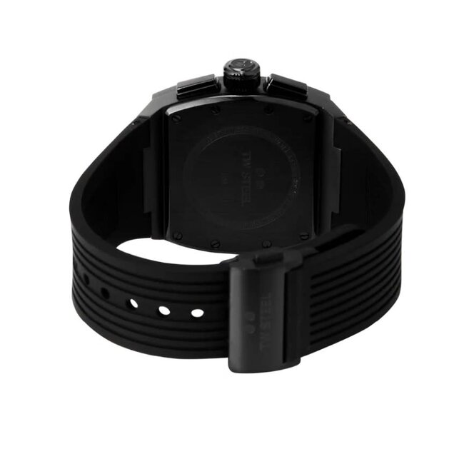TW Steel TW Steel Horloge T04 Staal Rechthoekige Kast met Zwarte Plating Quartz Chronograaf en met Rubberen Band met Vouwsluiting
